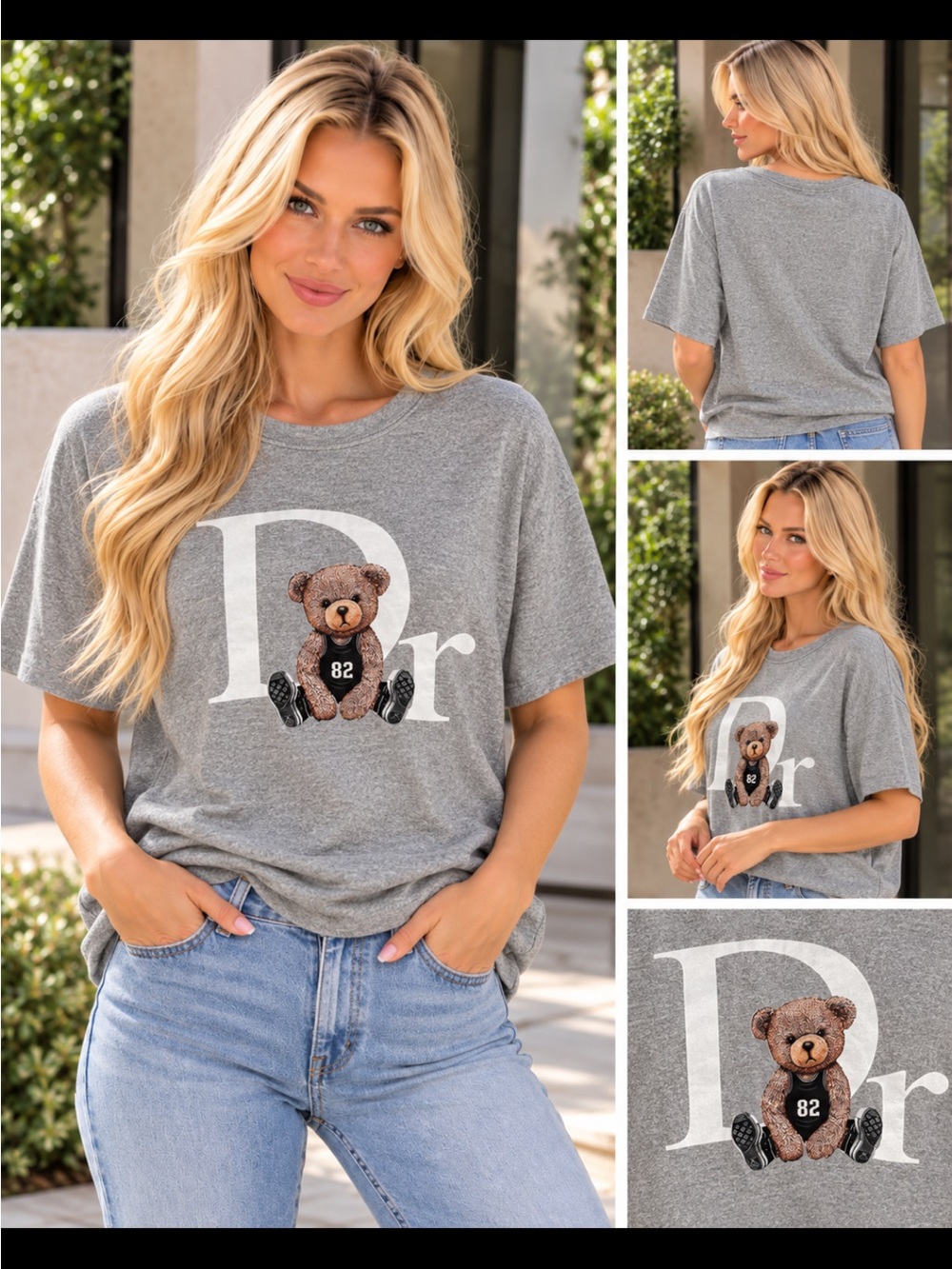 FaSHION Gray Teddy Bear Graphic Teddy Bear Tee -